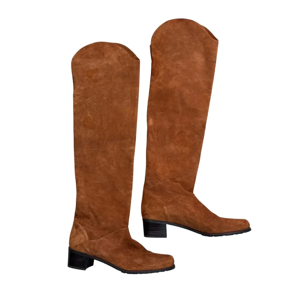 Stuart Weitzman Cognac Brown Suede Over The Knee Block Heel Boots Sz 8.5 Spain